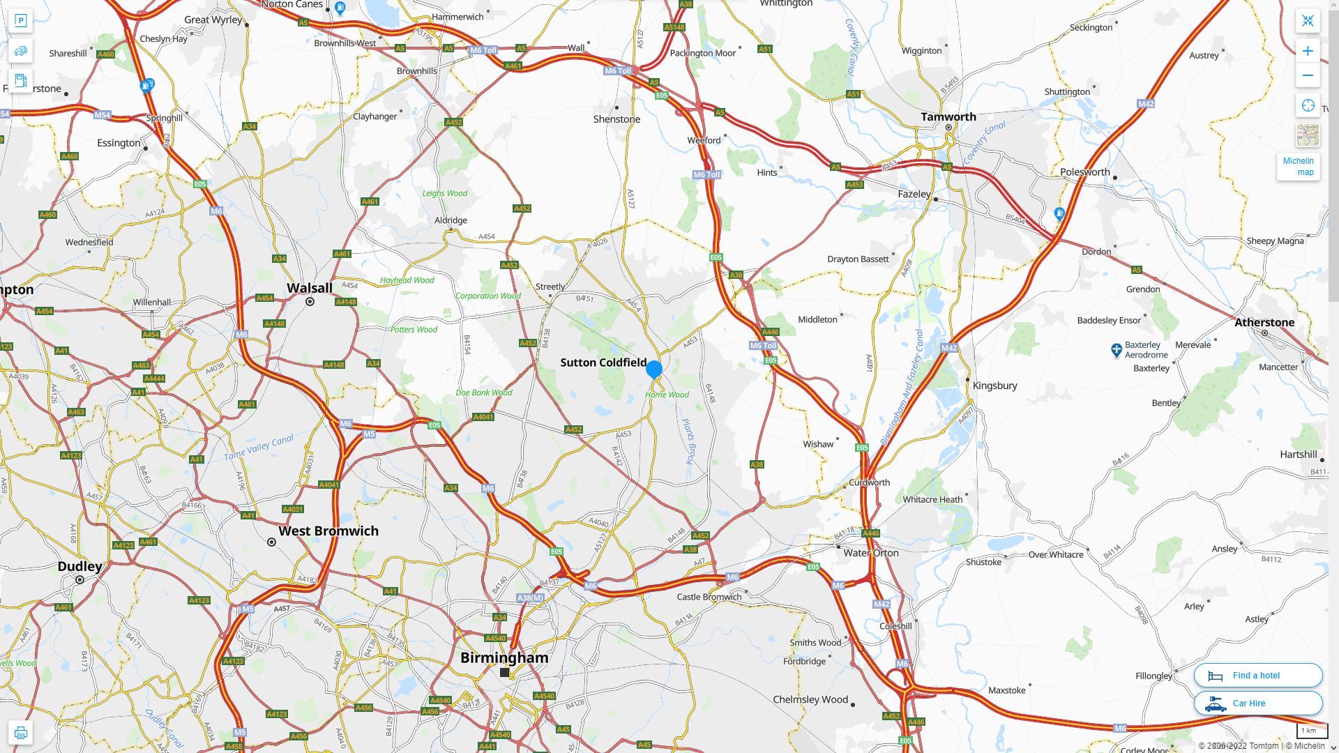 Sutton Coldfield Royaume Uni Autoroute et carte routiere